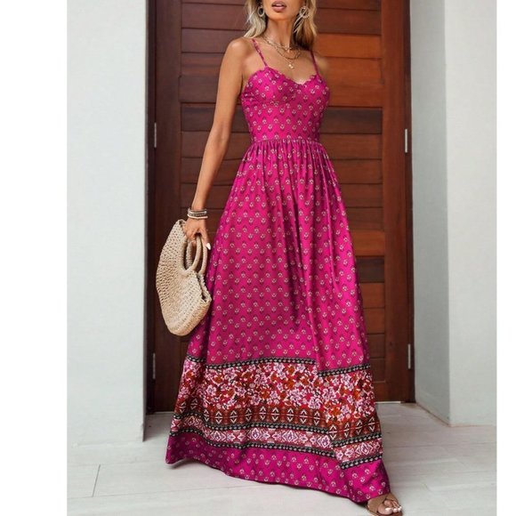 Pink Boho Womens Allover Print Cami Dress - Picture 5 of 8